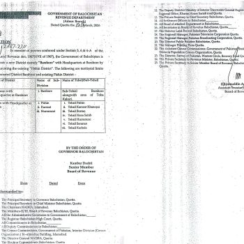 Creation of Barshore District from Pishin District