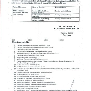 Creation of Koh-e-Suleman Division by the Government of Balochistan